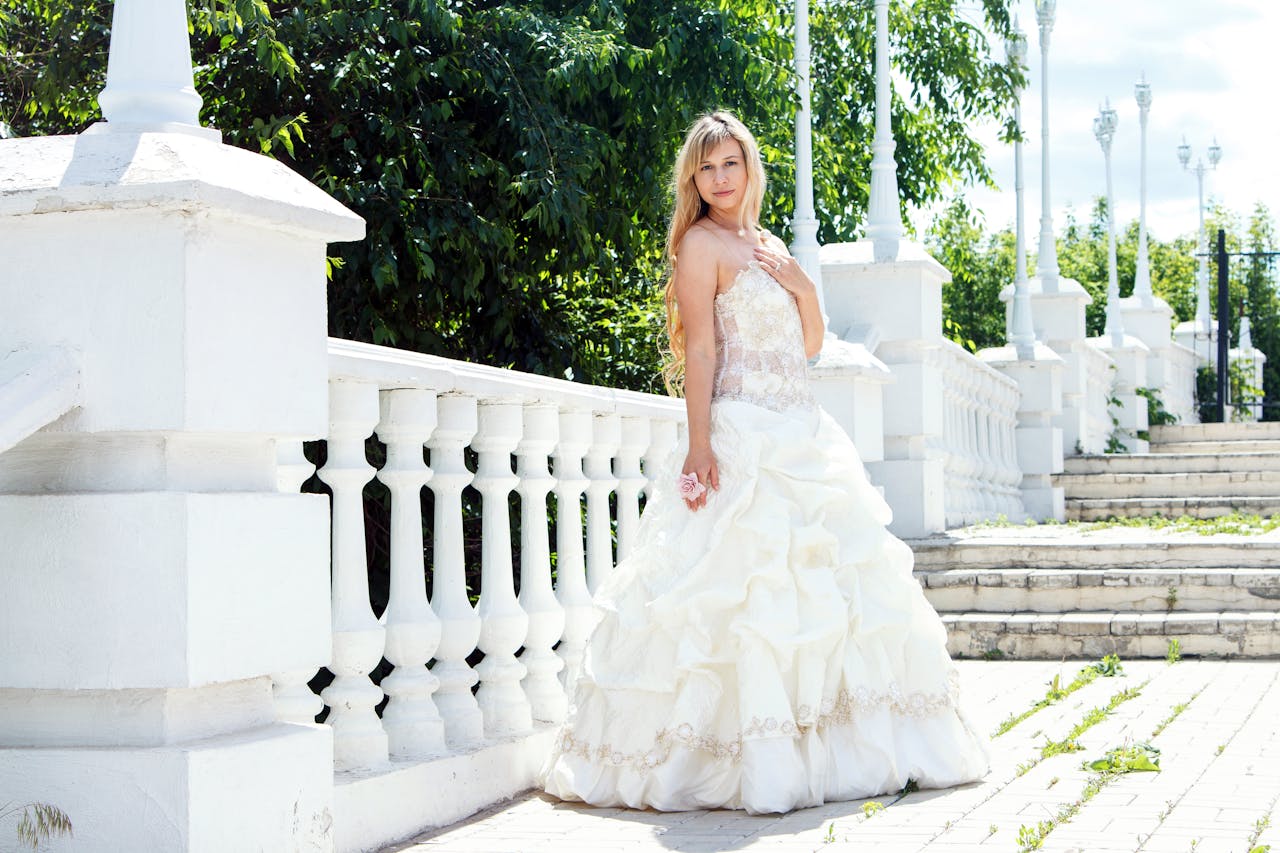 Woman Standing Wearing White Wedding Dress